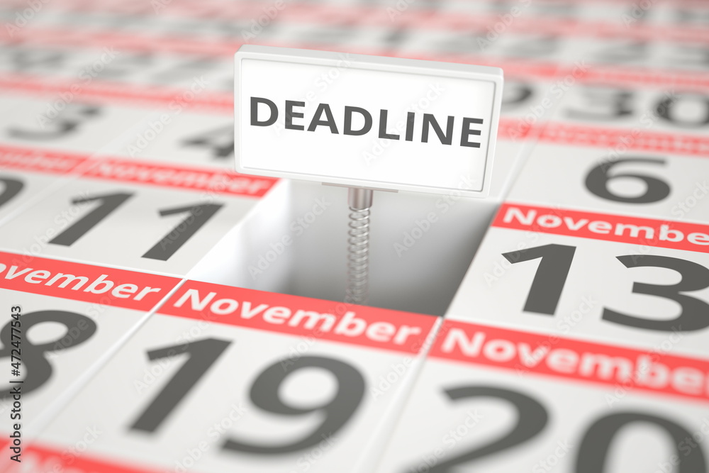 DEADLINE plate on November 12 in a calendar, 3d rendering DEADLINE plate on November 12 in a calendar, 3d rendering