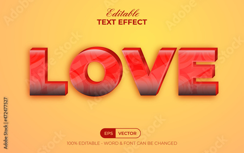 Love text effect glossy style theme. Editable text effect.