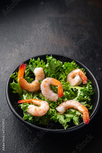 shrimp salad seafood snack sea delicacies diet meal on the table copy space food background rustic 