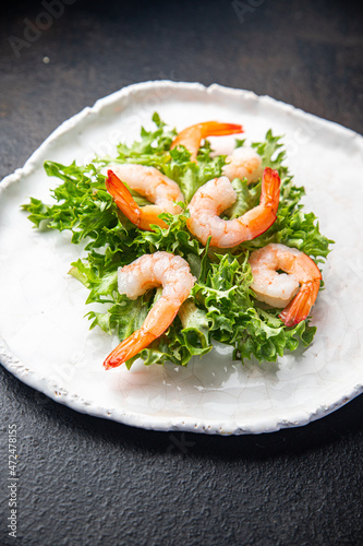 shrimp salad seafood snack sea delicacies diet meal on the table copy space food background rustic 