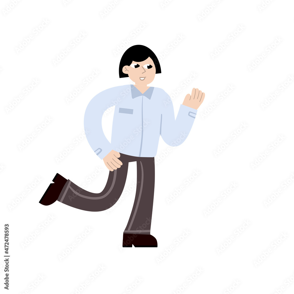Business character. Woman in a shirt run. Hurry and tardiness. Trendy flat cartoon illustration Business character. Woman in a shirt run. Hurry and tardiness. Trendy flat cartoon illustration