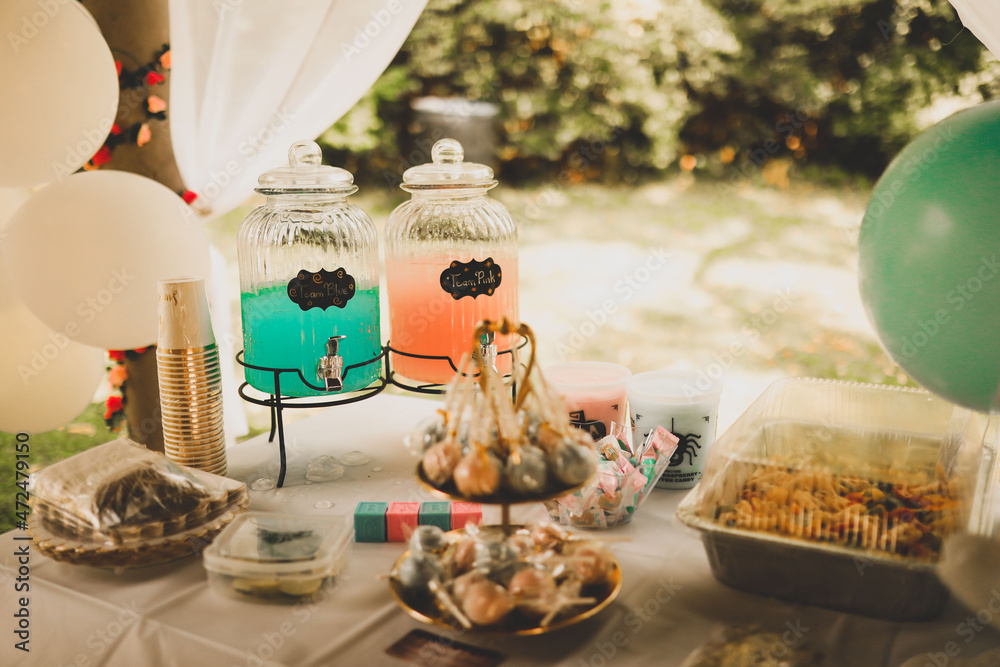 Fototapeta premium Gender reveal decoration, baby shower, gender reveal party