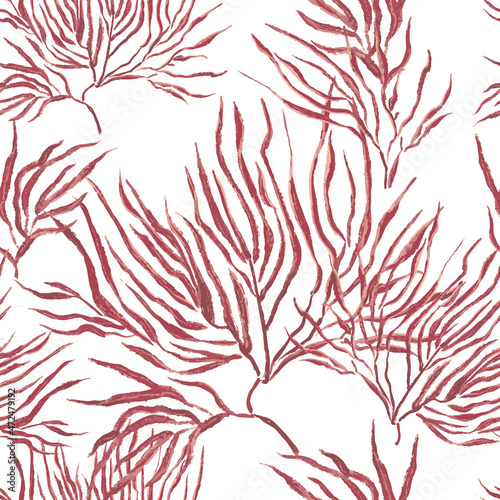 Seaweed seamless color pattern. Artistic brush texture. Vector illustration