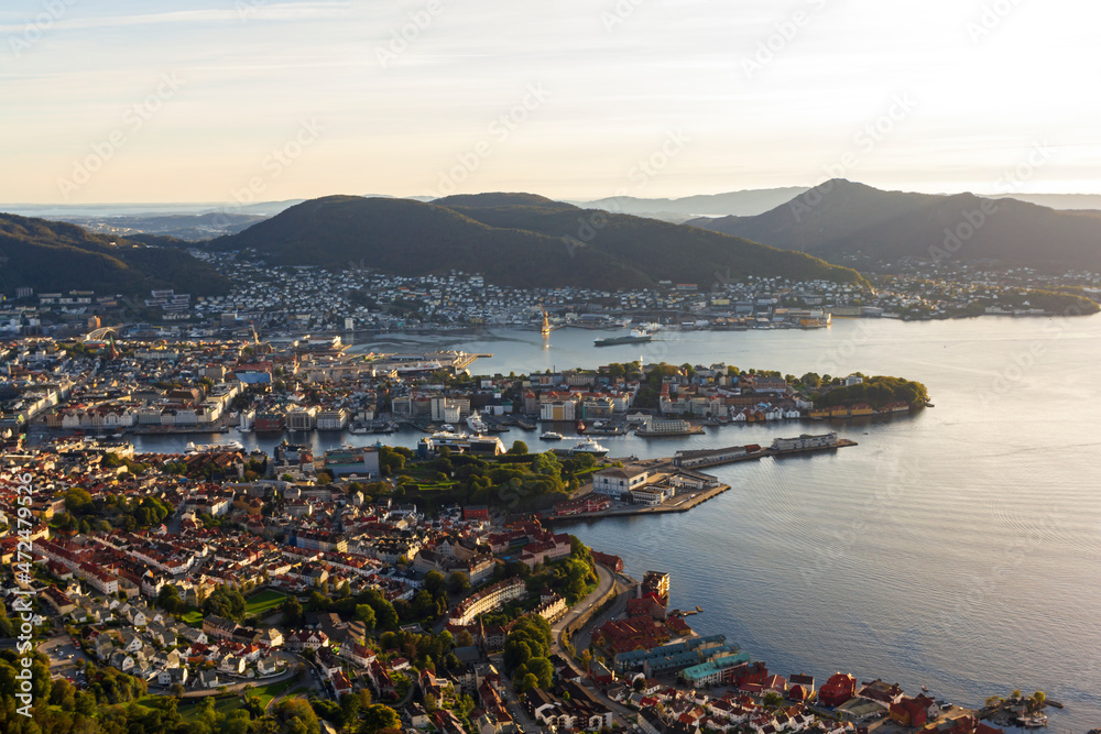 Aerial view of Bergen city in Norway