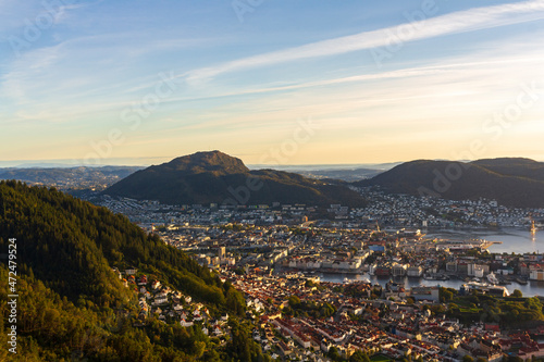 Bergen aerial city view from mountain
