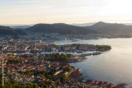Aerial view of Bergen city in Norway