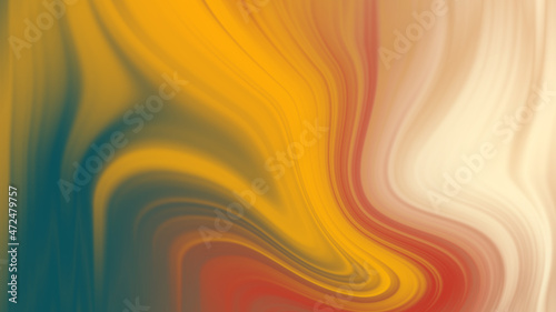 Fluid vibrant gradient of green yellow red beige colors with smooth movement in the frame turns left with copy space. Abstract lines background concept