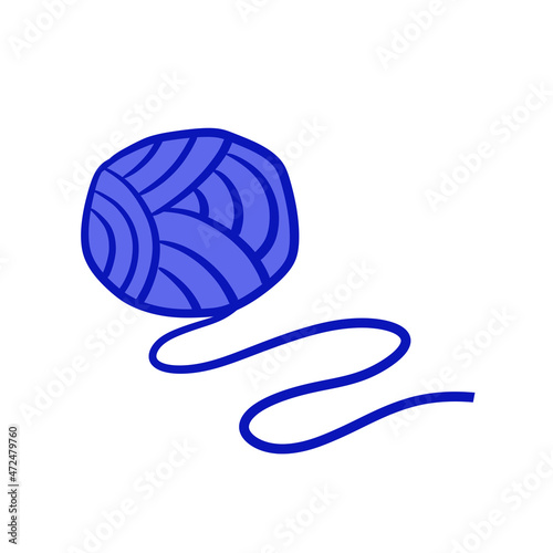 Ball of wool threads. Device for knitting and hobbies. Hand made product. Cartoon outline illsutration