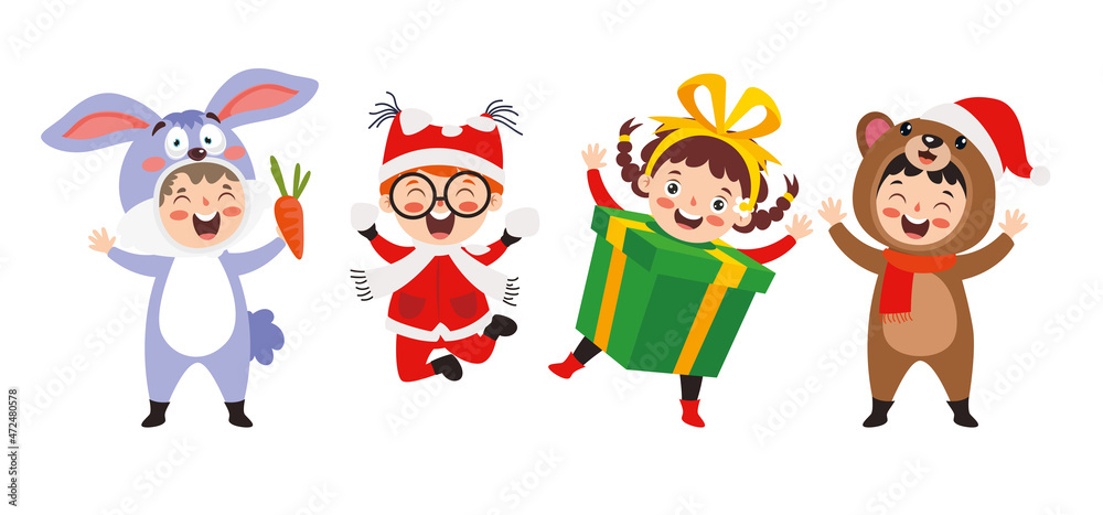 Children Wearing Costumes In Christmas Theme Children Wearing Costumes In Christmas Theme