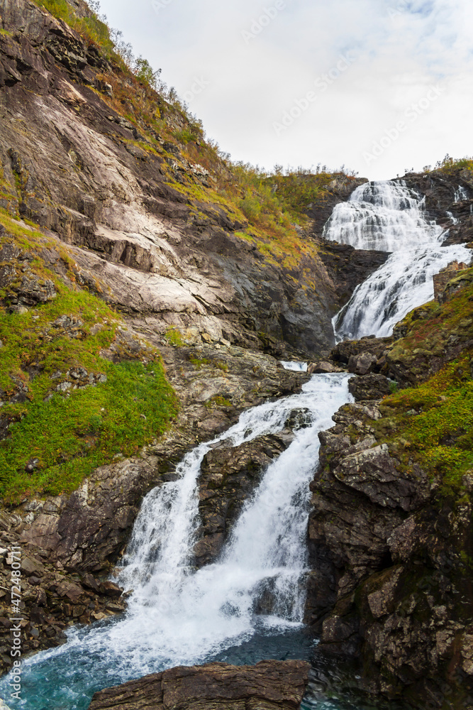 Kjosfossen waterfall in Aurland, Norway