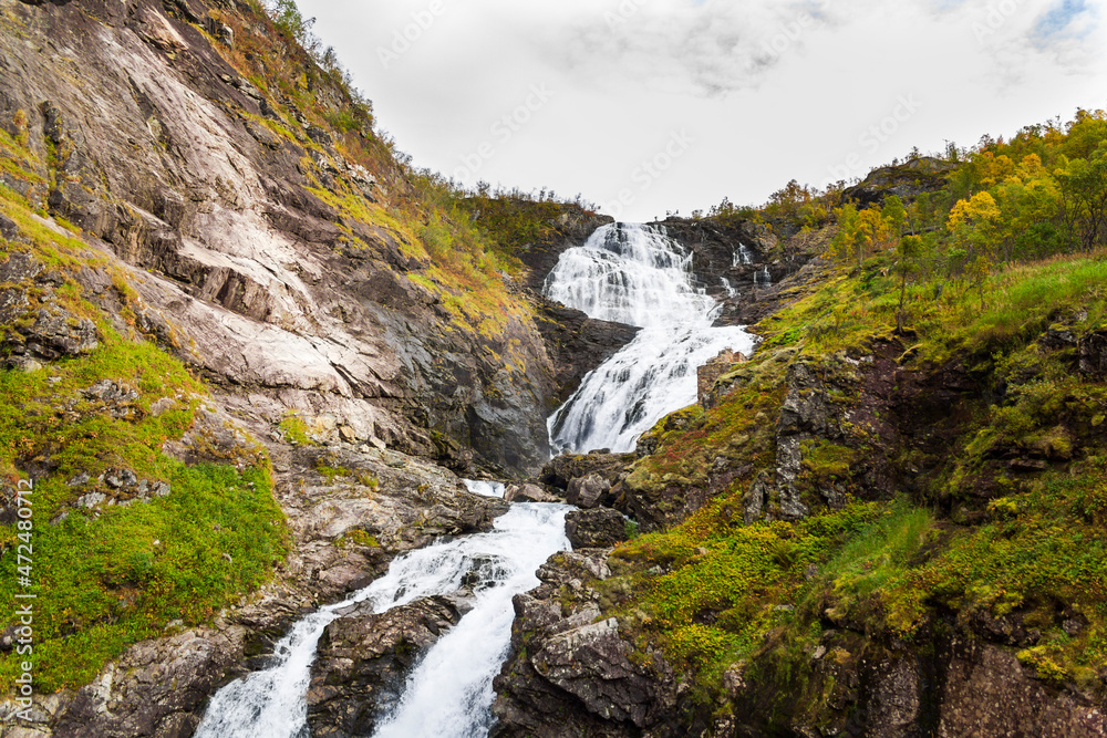 Kjosfossen waterfall in Aurland, Norway Kjosfossen waterfall in Aurland, Norway