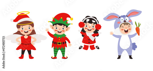 Children Wearing Costumes In Christmas Theme