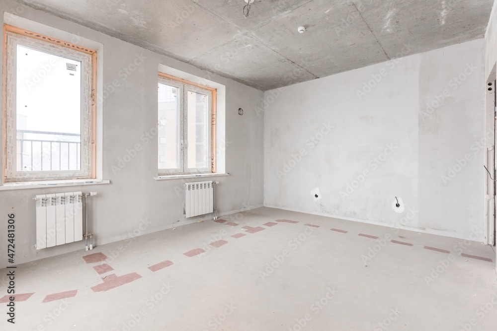 interior of the apartment without decoration in gray colors