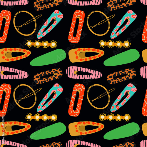 Vector illustration with cartoon flat hairpins. Hair Accessory Items. Beauty design. The concept of a female salon.