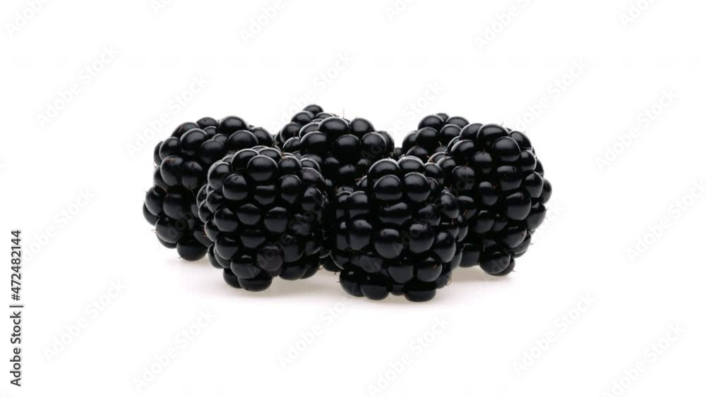 Closeup view of bunch of blackberries rotating. Isolated on the white background. Closeup view of bunch of blackberries rotating. Isolated on the white background.