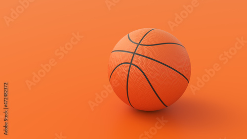 Basketball ball on orange background. Game sports concept. 3d rendering
