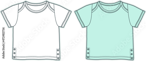 Baby boy t shirt technical drawing, vector sketch. Baby t shirt Flat Sketch. Baby T-shirt design template