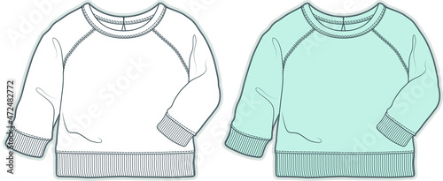 Baby sweatshirt vector flat sketch template. Baby wear fashion technical drawing. You can work the sewing pattern.
