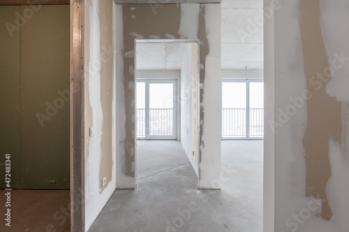 interior of the apartment without decoration in gray colors