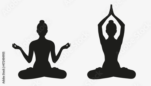 Yoga silhouette. Meditating woman in lotus position. Vector illustration.	
