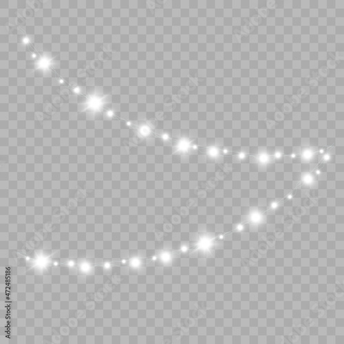 Christmas lights isolated realistic design elements. Glowing lights for Christmas holiday cards, banners, posters, web designs.	