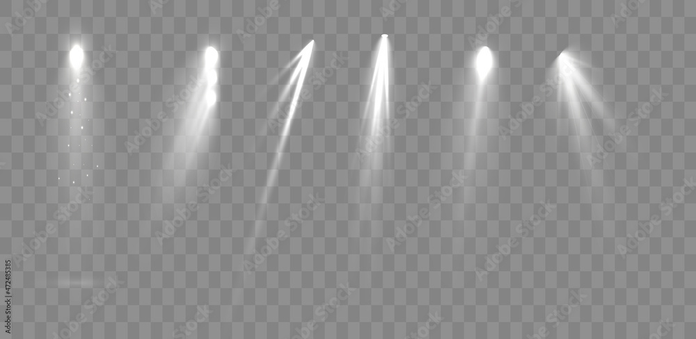 Spotlights set isolated on transparent background. Vector glowing light ...