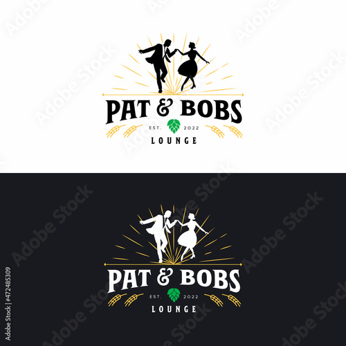 Retro Dance Couple Logo.Vintage Beautiful couple dancing logo.Bar lounge logo.