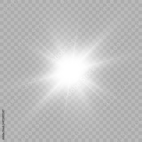Bright light effect, warm rays, spark, star, sun. Vector 