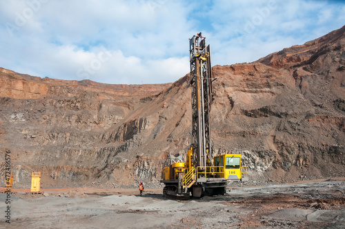 drilling rig at industrial area of iron ore quarry