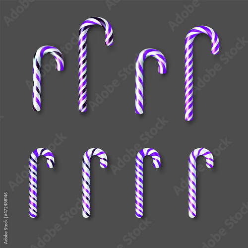 Set of realistic white and purple candy canes.