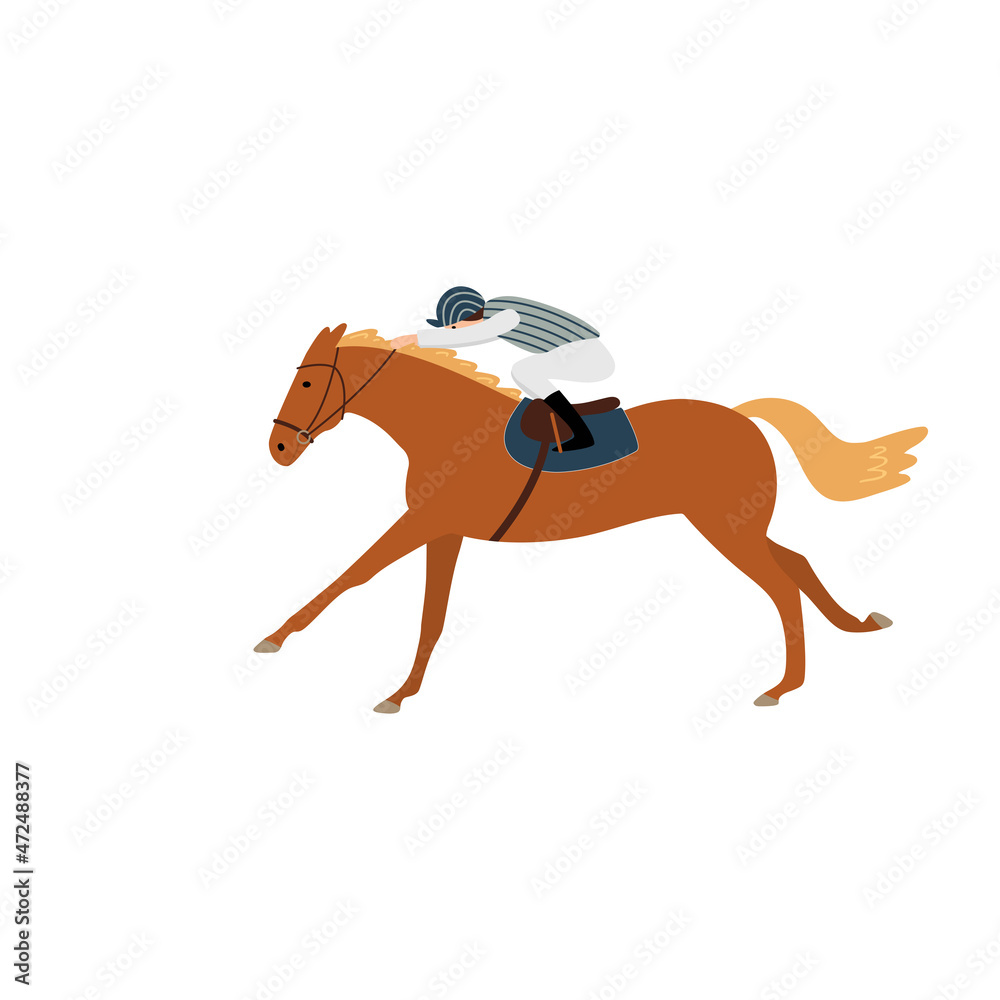 Horse and jockey during horse racing, cartoon vector illustration Horse and jockey during horse racing, cartoon vector illustration