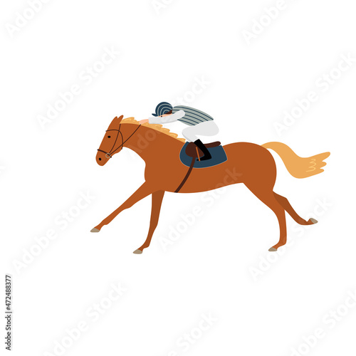 Horse and jockey during horse racing, cartoon vector illustration