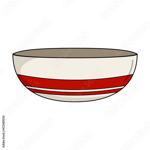 Round white ceramic salad bowl with red stripe