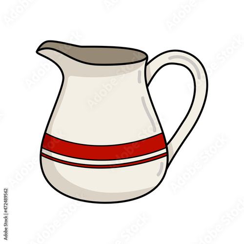 White ceramic Jug or creamer with red stripe