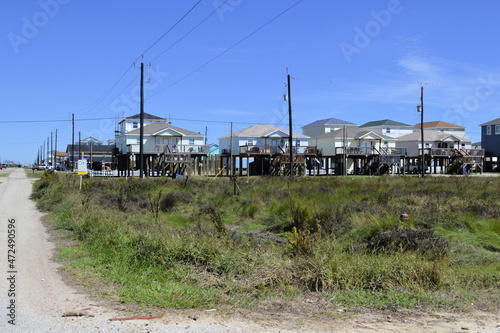 Houses on stilts, Galveston Island, Texas