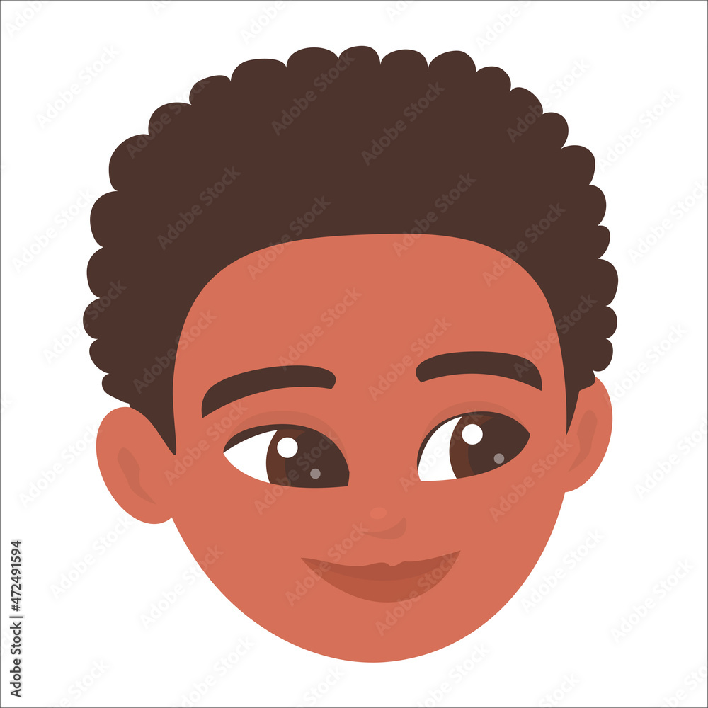 Portrait of a cute African American boy. Human head. A smile on his face. Vector cartoon illustration avatar Portrait of a cute African American boy. Human head. A smile on his face. Vector cartoon illustration avatar