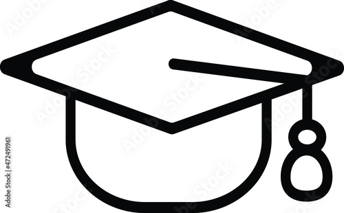 Graduation cap vector icon isolated on white. University or college graduation hat with tassel. Element of design for banner, poster, sticker, flyer, logo design, etc.