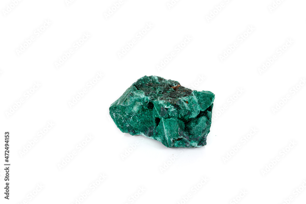 Macro mineral stone Malachite against white background Macro mineral stone Malachite against white background