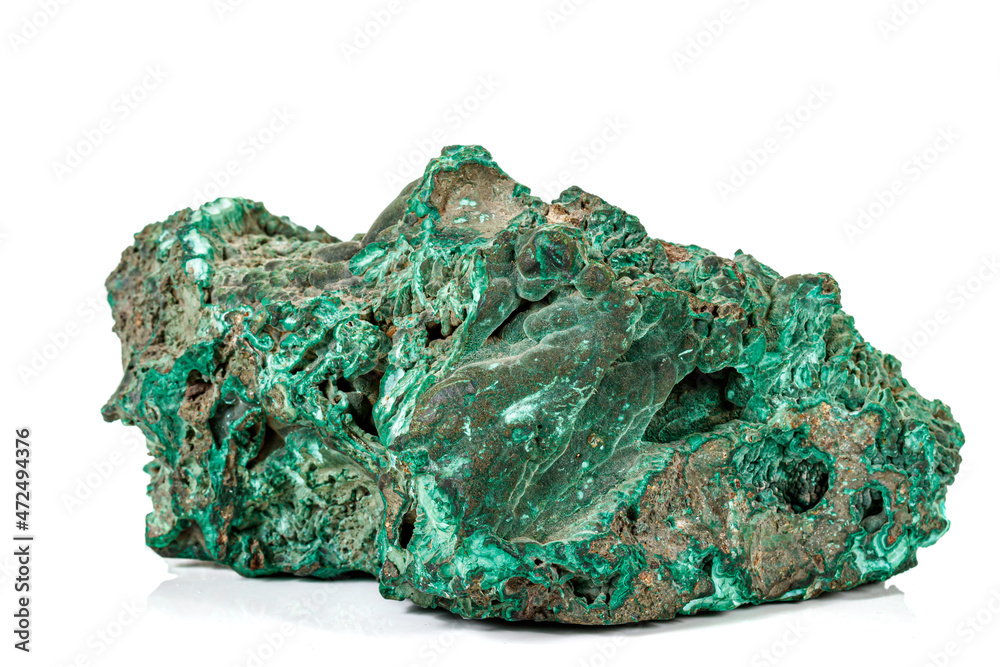 Macro stone Malachite mineral on white background Macro stone Malachite mineral on white background