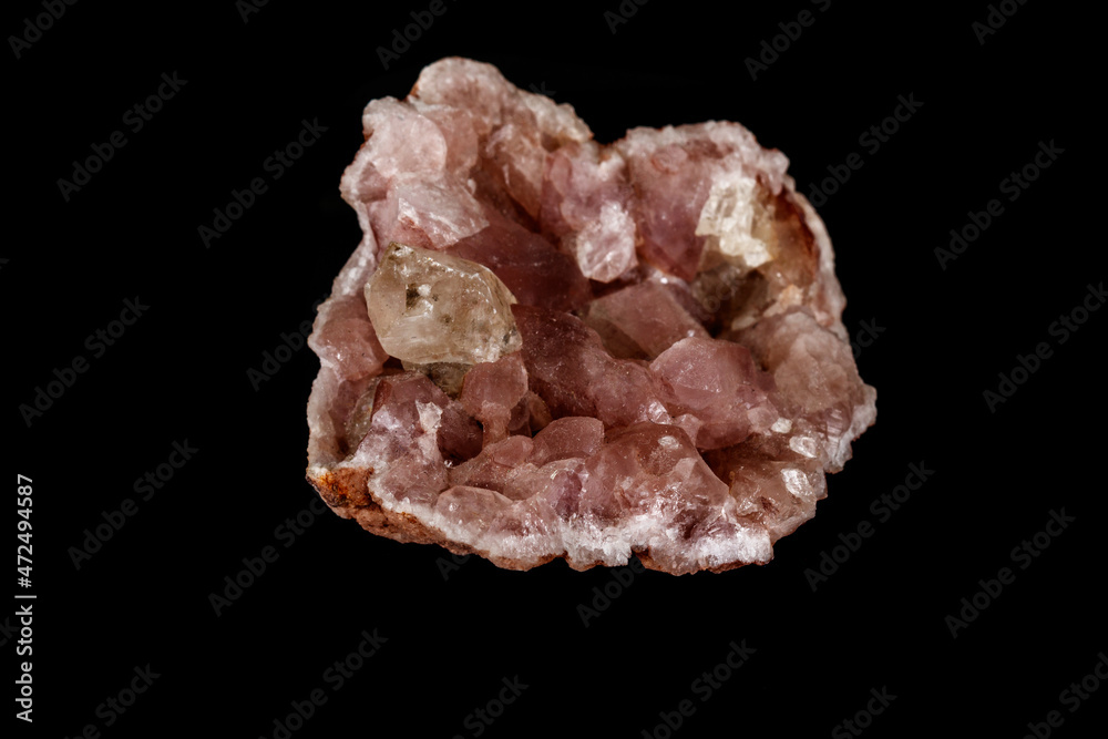 Macro mineral stone Pink Amethyst on a black background Macro mineral stone Pink Amethyst on a black background