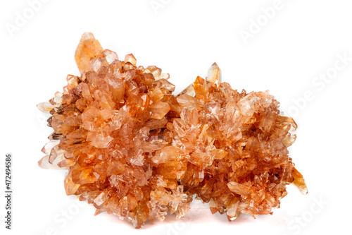 Macro of mineral stone Creedite on microcline on white background photo