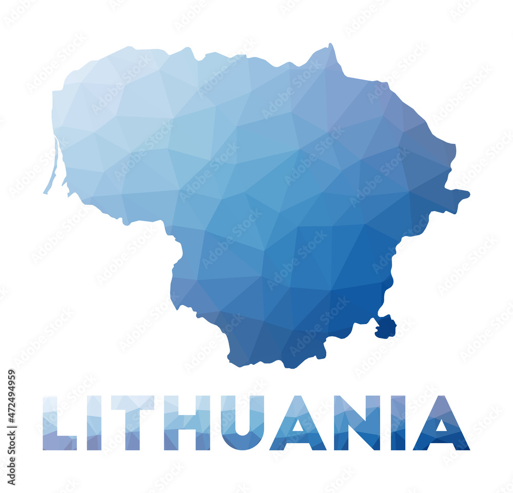Low poly map of Lithuania. Geometric illustration of the country. Lithuania polygonal map. Technology, internet, network concept. Vector illustration.