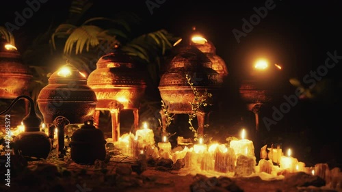 golden altar with candles at night