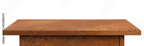 Wooden table top on a white background. Oak-tree wooden table. Isolated  clipping path included. 3d illustration