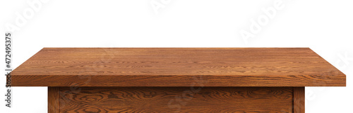 Wooden table top on a white background. Oak-tree wooden table. Isolated, clipping path included. 3d illustration