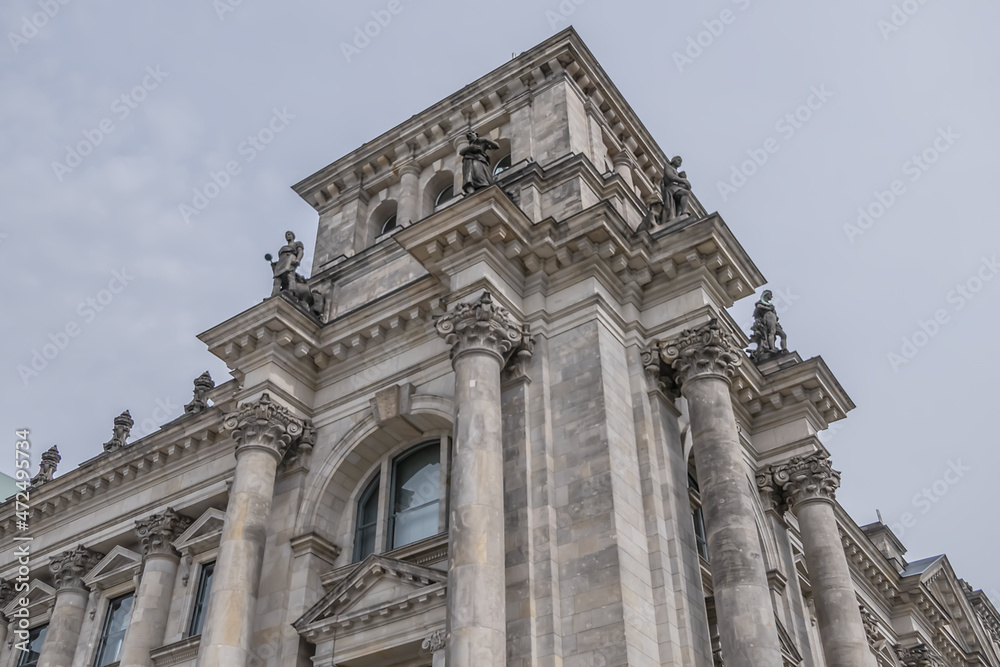 The Reichstag building - the Headquarter of the German Parliament (Deutscher Bundestag, 1894) in Berlin, Germany.