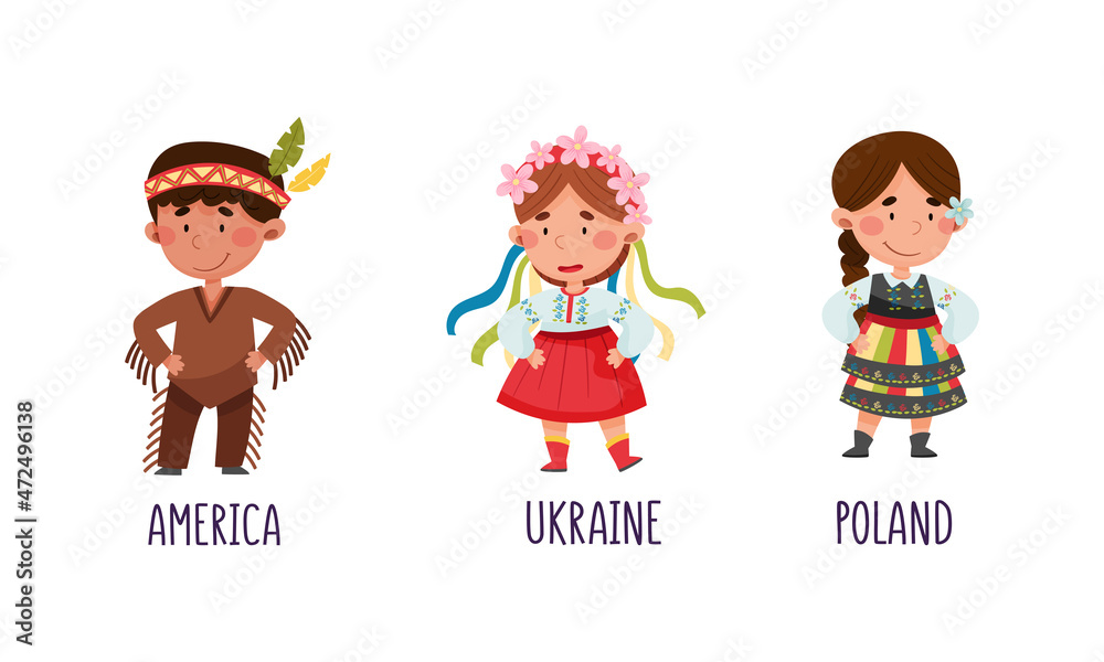 VECTORS. Cute kids dressed with Costa Rica traditional clothing