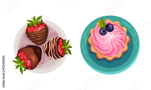 Set of sweet desserts, tasty confectionery sweets vector illustration
