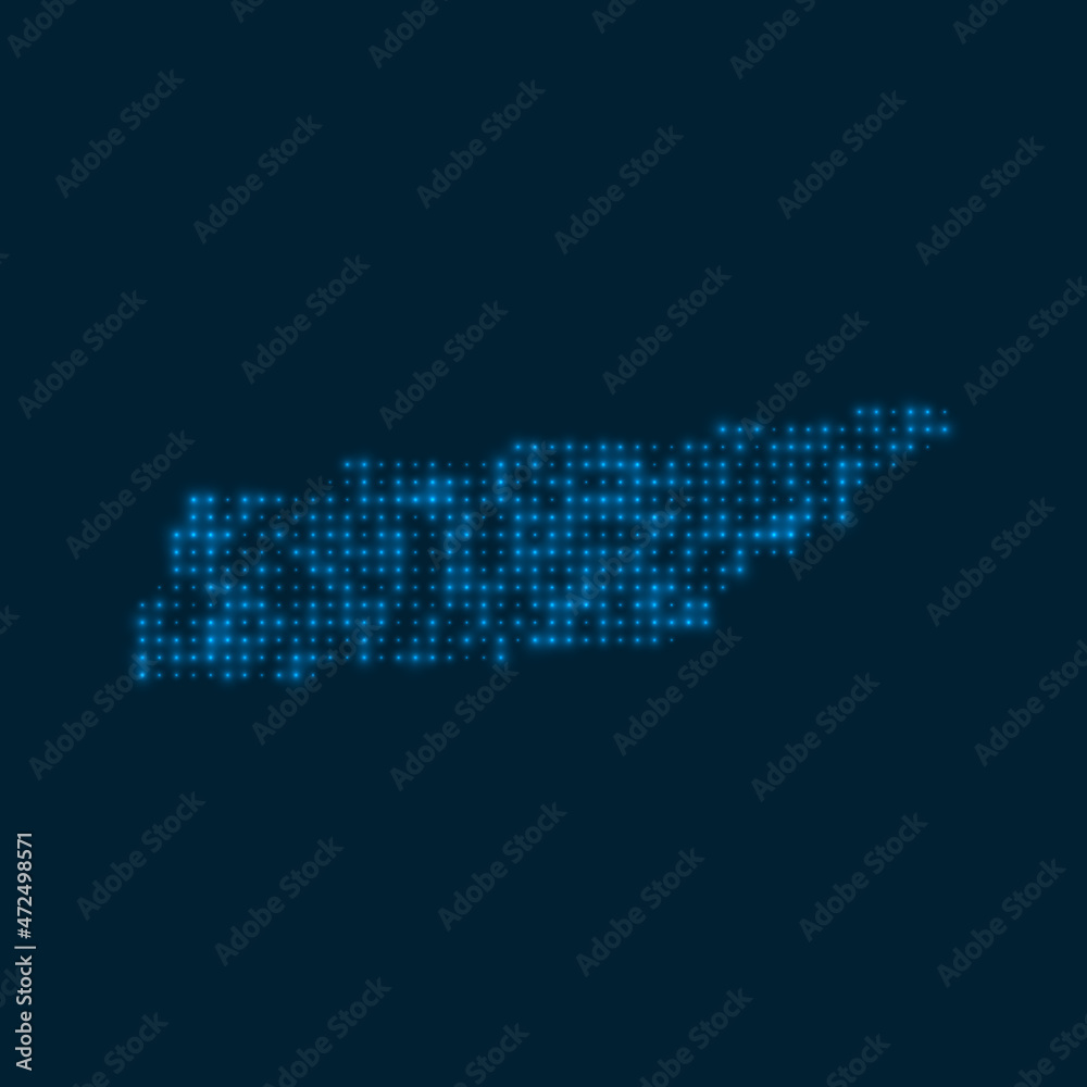 Tennessee dotted glowing map. Shape of the us state with blue bright bulbs. Vector illustration.