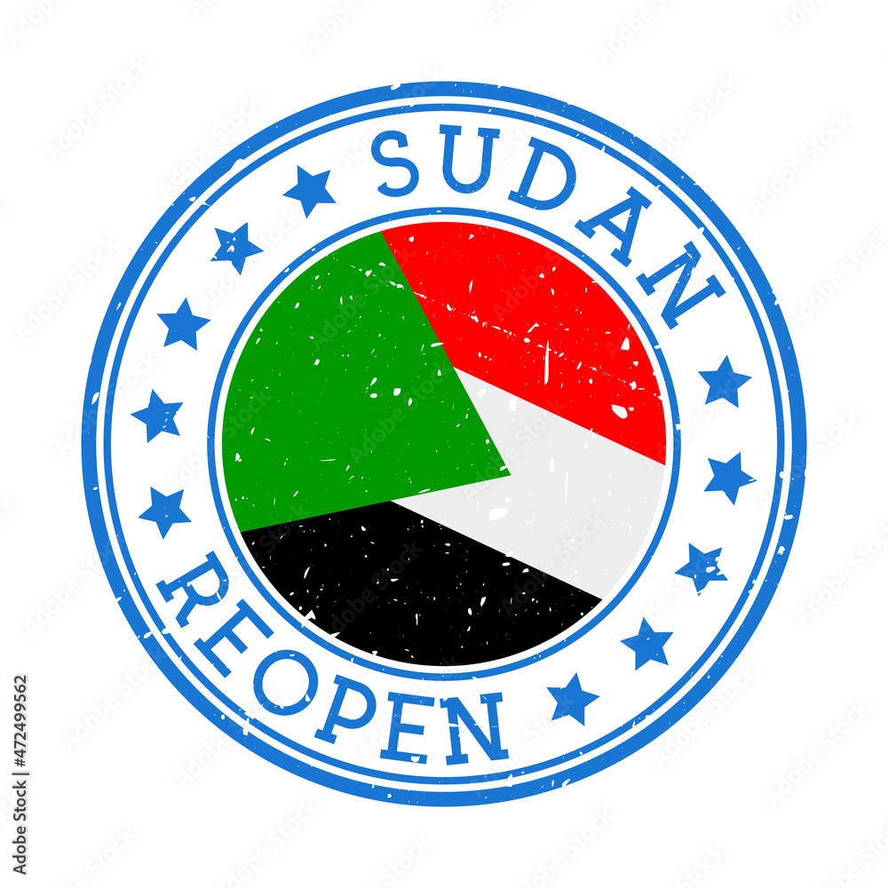 Sudan reopening stamp. Round badge of country with flag of Sudan. Reopening after lockdown sign. Vector illustration. Sudan reopening stamp. Round badge of country with flag of Sudan. Reopening after lockdown sign. Vector illustration.